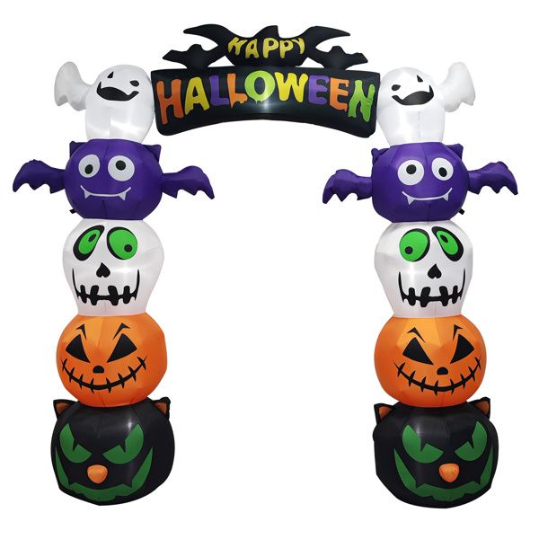 8.2 FT Cute Halloween Inflatables Pumpkin Archway Outdoor Decoration, Giant Blow up Yard Arch Decorations with Built-in LED Lights for Holiday Party Front Yard Lawn Garden Decor