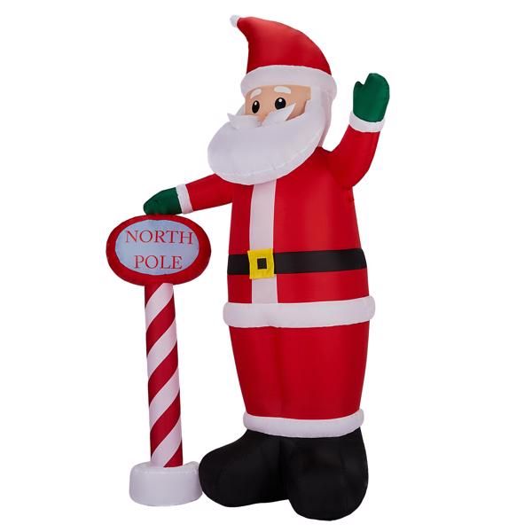 8.2FT Lighted Christmas Inflatable Decoration, Inflatable Santa with North Pole Road Sign, Funny Blow Up Yard Decorations with Built-in LED Lights for Holiday Party Front Yard Lawn Garden Decor