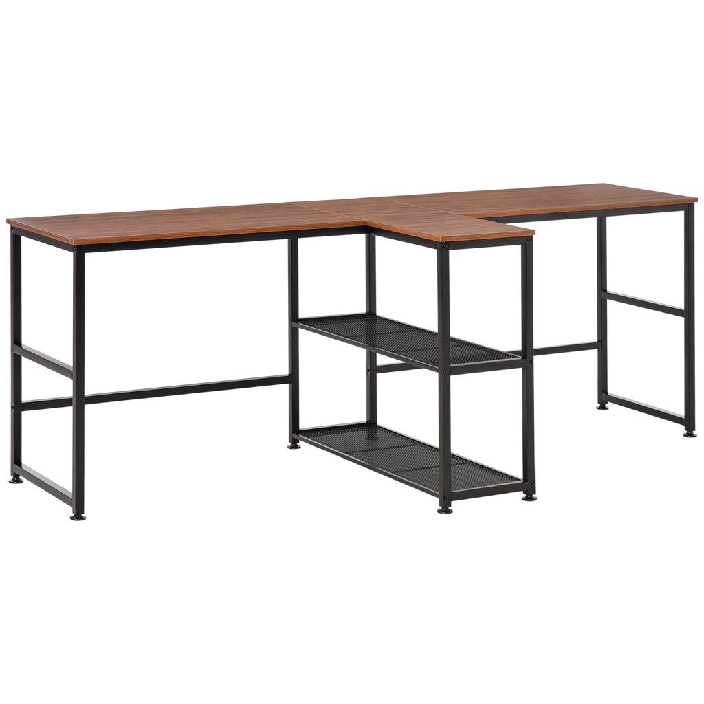 83'' Two Person Desk with Storage Shelves, Computer Office Double Desk, Large Office Desk Study Writing Table for Home Office, Dark Walnut