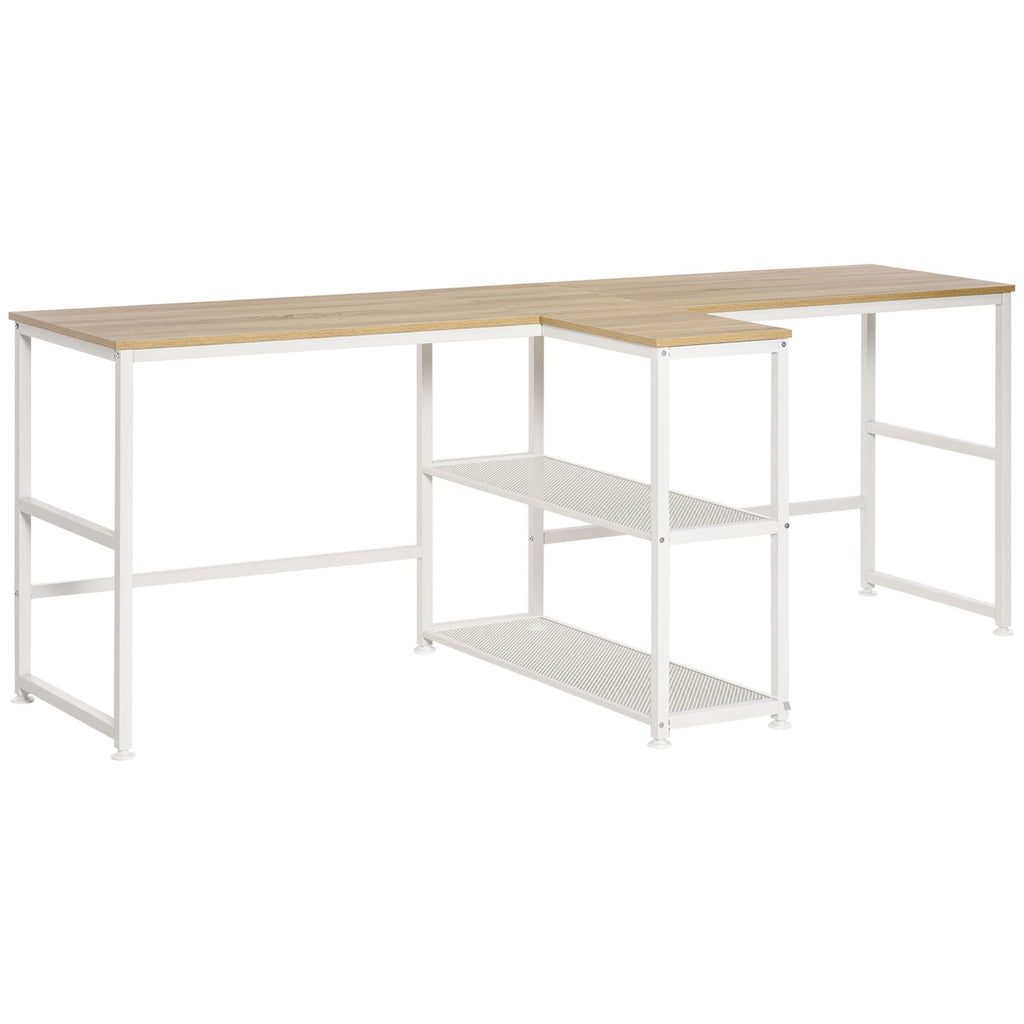 83'' Two Person Desk with Storage Shelves, Double Desk, Large Office Desk Study Writing Table for Home Office, Natural