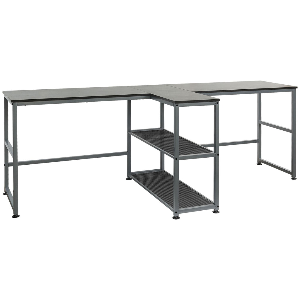 83" Two Person Workstation Desk Black with Middle Shelf & Storage for Home Office