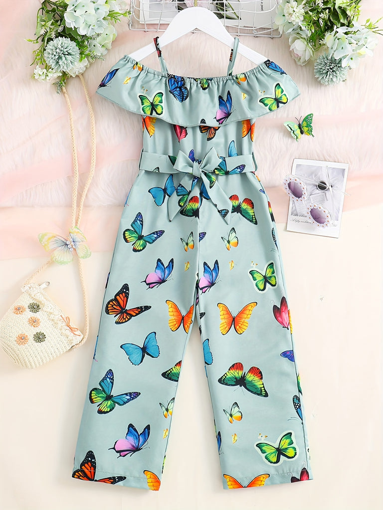 Trendy Girls' Butterfly Romper with Ruffles and Belt - Perfect for Summer!