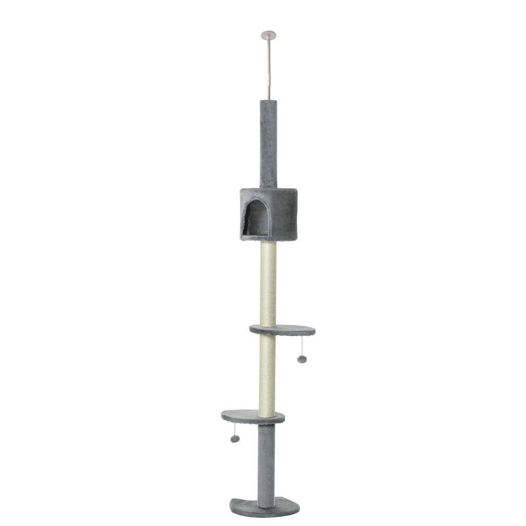 85.5" Adjustable Height Cat Tree Floor-to-Ceiling 4-Tier Climbing Activity Center Grey