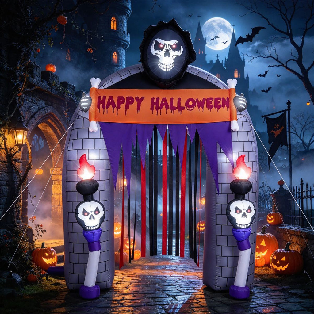 8.5FT Halloween Inflatable Archway Grim Reaper with Built-in LEDs Blow Up Yard Decoration for Halloween Party Outdoor Garden Decor