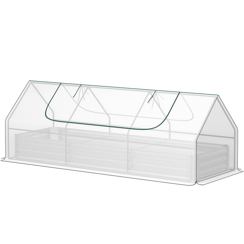 8.6 x 3 x 1ft Raised Garden Bed with Mini Greenhouse, Galvanized Raised Garden Bed with Cover for Herbs and Vegetables, Small Greenhouse for Patio Garden Balcony, White