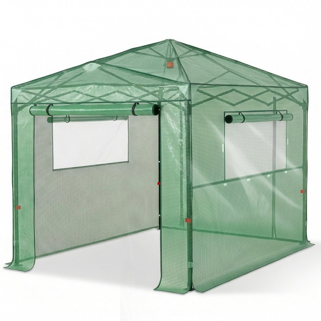 8*6ft Plastic Sprayed Iron Pipe PE Mesh Foldable Greenhouse Shed Green
