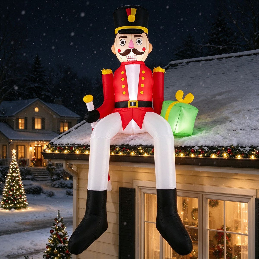 8.7 FT Lighted Inflatable Christmas Nutcracker Yard Decoration with Built-in LED Lights, Blow Up Sitting Nutcracker with Stakes & Ropes for Outdoor Holiday Decor