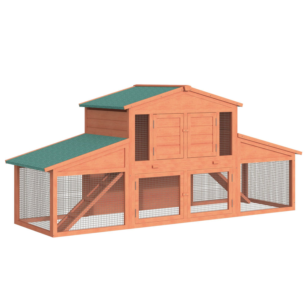 88.5" Wooden Rabbit Hutch Bunny Hutch Guinea Pig House with Removable Tray, Double Ramp and Weatherproof Asphalt Roof for Outdoor, Orange