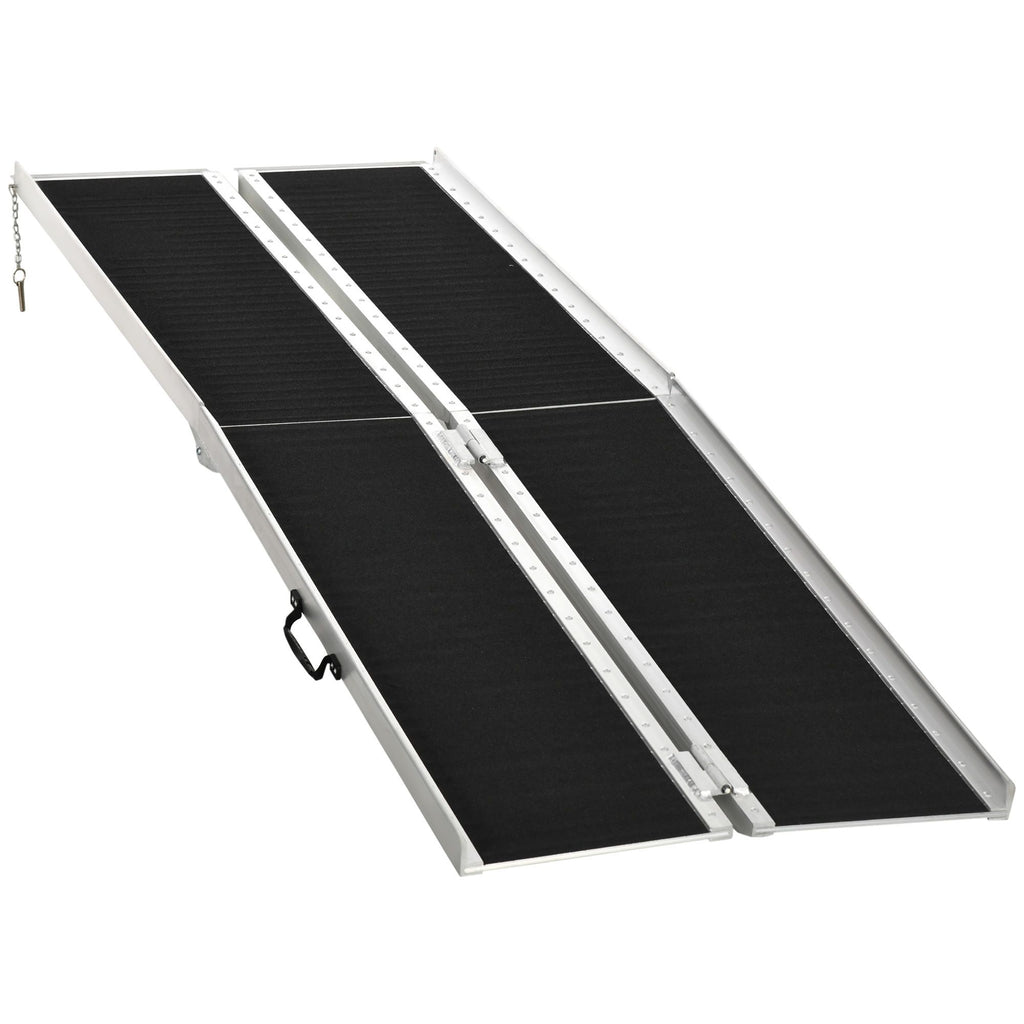 8ft Aluminum Access Ramp, Portable, Non-Skid Surface, Easy Storage, for Quick Access, Steps, Doorways, Black