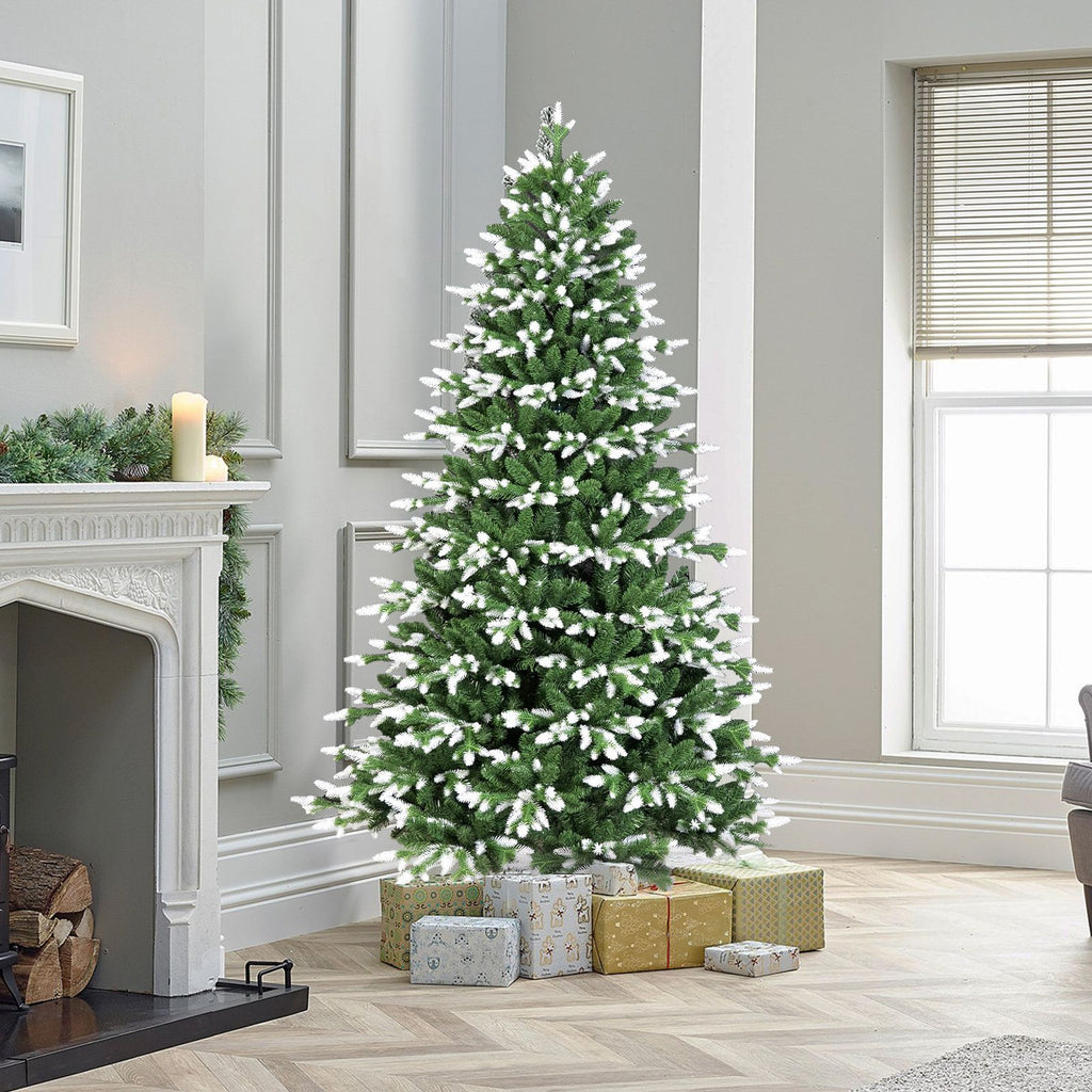 8FT Artificial Christmas Tree, WhiteTipped PE & PVC Mixed Auto Tree,3244tips,Hinged Branches, Max 59 Inch Diameter, for Holiday Xmas Home Decoration
