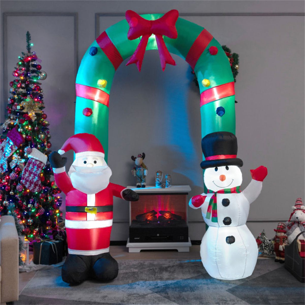 8ft Christmas Inflatable Arch with Santa & Snowman - Super Bright LEDs, Thick Polyester, 1-Min Inflation, 2 Ropes+4 Stakes