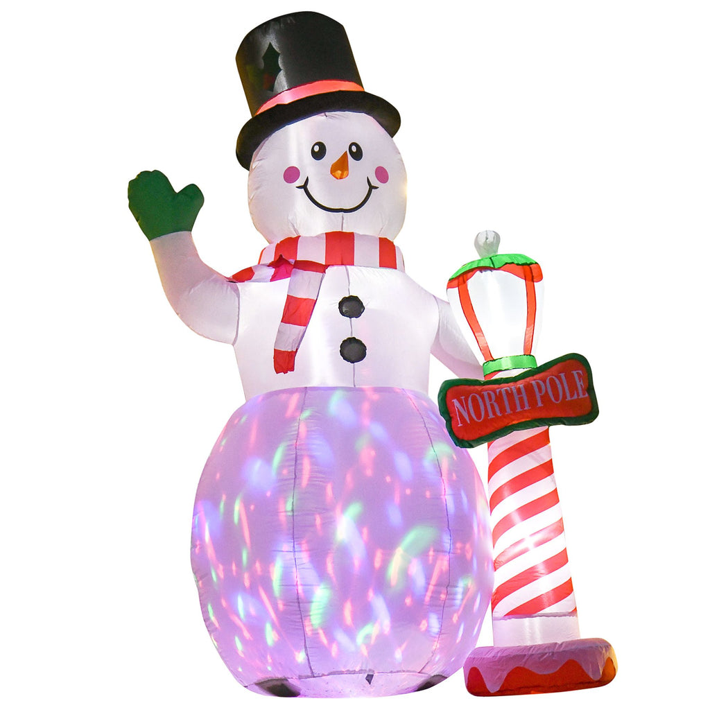 8ft Christmas Inflatable Decoration, Snowman with North Pole Sign, Blow-Up Yard Decor with LED Rotating Lights