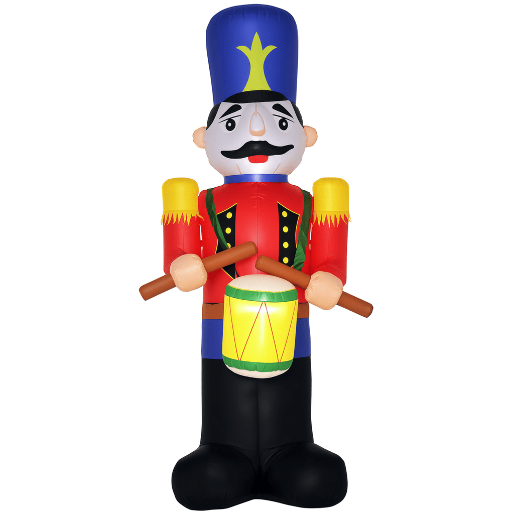 8ft Christmas Inflatables Outdoor Decorations Nutcracker Toy Soldier with Drum, Blow-Up Yard Christmas Decor with LED Lights Display