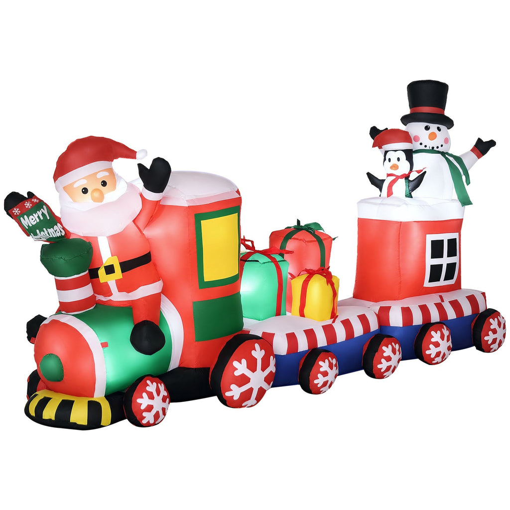 8ft Christmas Inflatables Outdoor Decorations Train with Santa Claus, Snowman, Penguin and Gift Boxes, Blow-Up LED Yard Christmas Decor for Lawn Garden Party