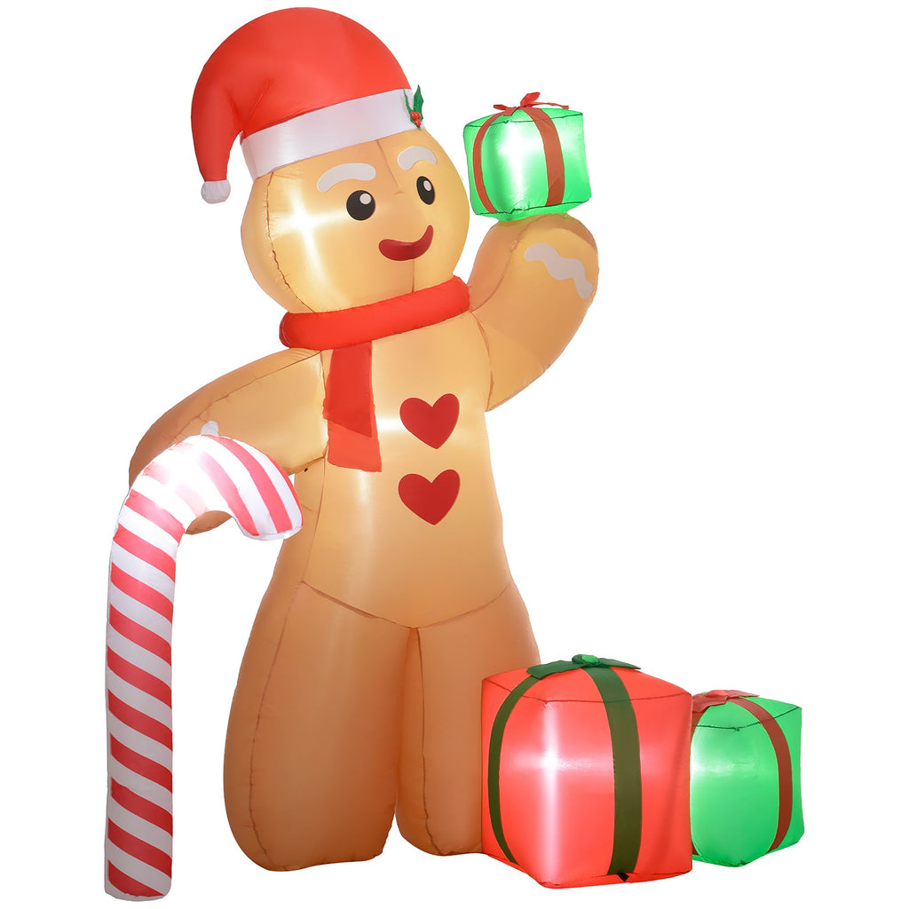 8FT Giant Inflatable Gingerbread Man, Christmas Blow Up Decorations with LED Lights for Indoor, Outdoor, Yard