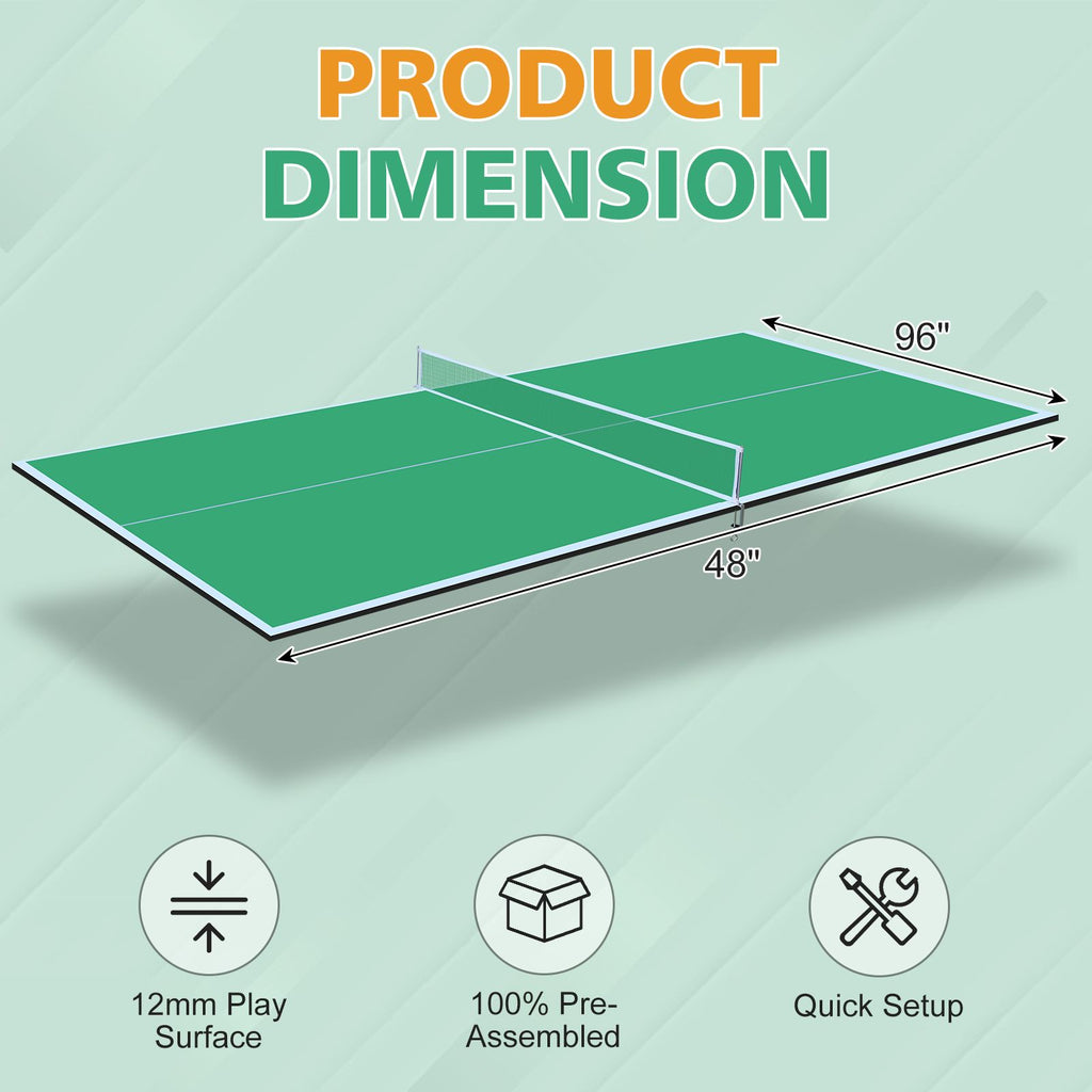 8ft Green Mid-Size Ping Pong Conversion Top Foldable & Portable Table Tennis Table Top for Indoor Games