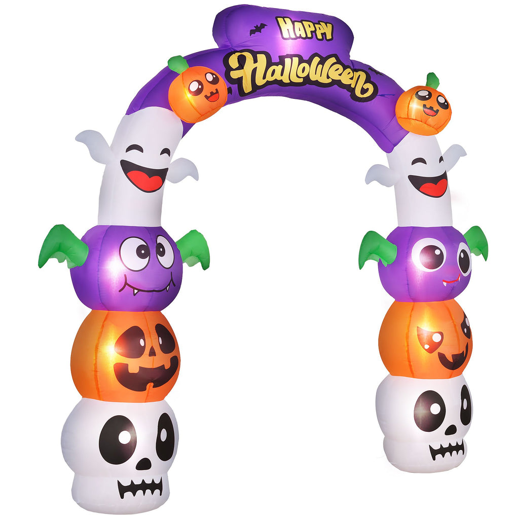 8ft Halloween Inflatable Archway, Pumpkin Skulls Ghosts Bats, with Yellow Lettering