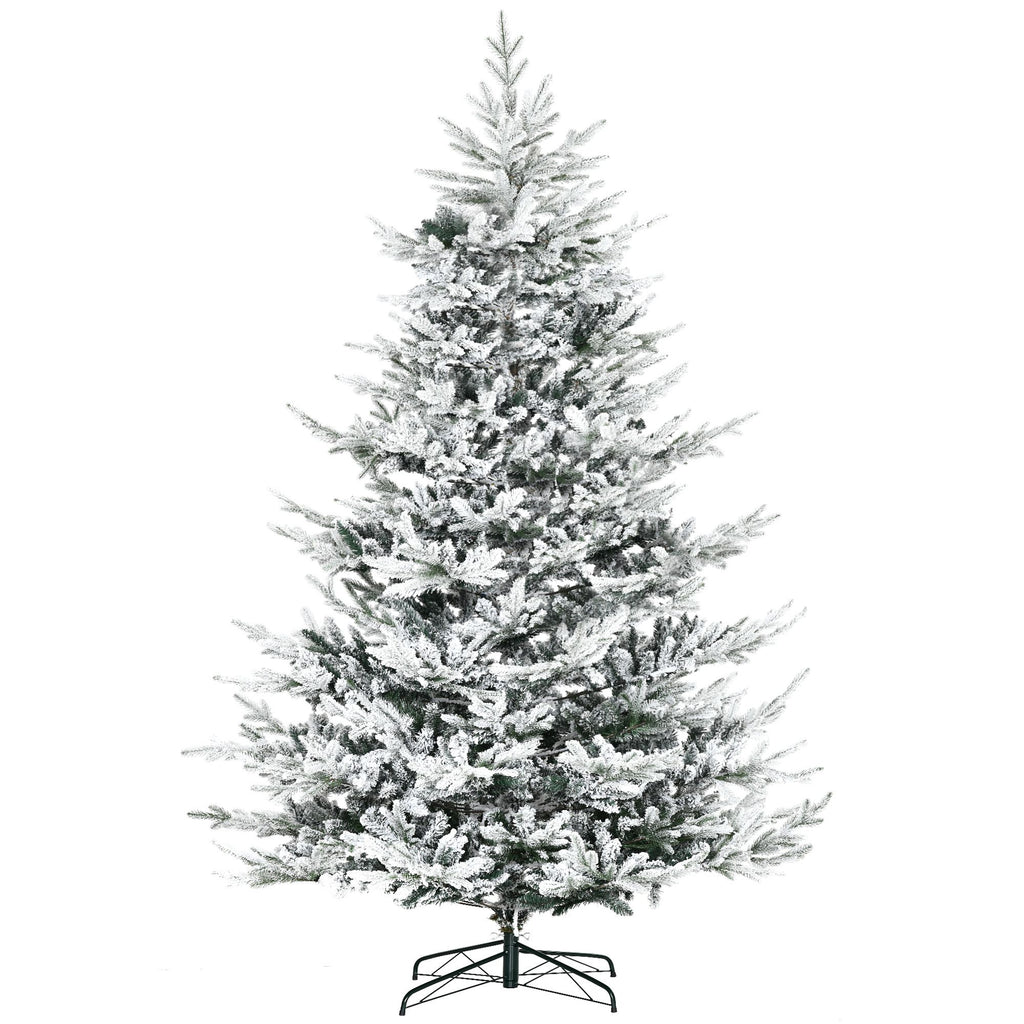 8ft Pine Snow Flocked Artificial Christmas Tree with 1479 Realistic Cedar Branches, Auto Open, Home Holiday Decoration, Green