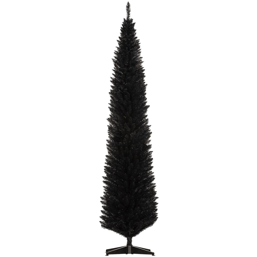 8ft Tall Skinny Christmas Tree, Unlit Pencil Artificial Christmas Tree w/ 618 Tips & Plastic Base for Holiday, Black