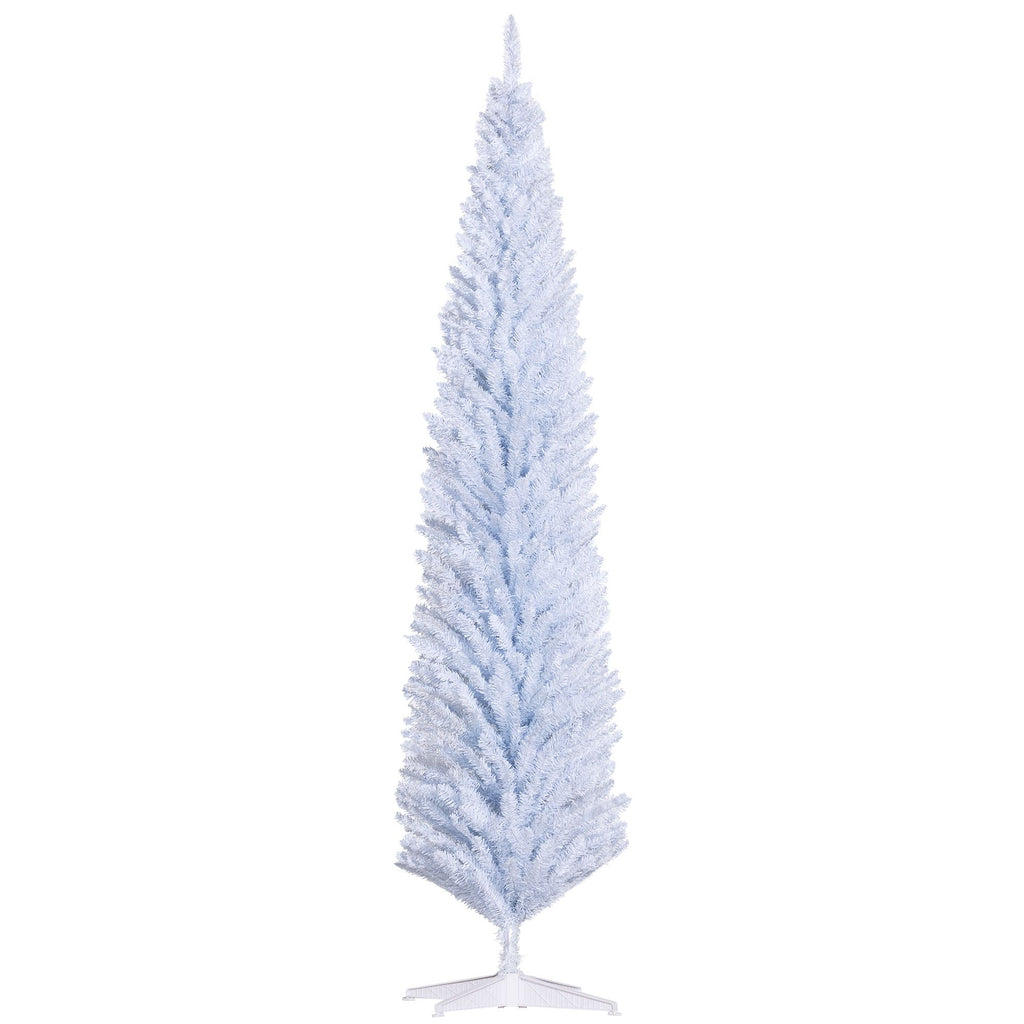 8ft Tall Skinny Christmas Tree, Unlit Pencil Artificial Christmas Tree w/ 618 Tips & Plastic Base for Holiday, White