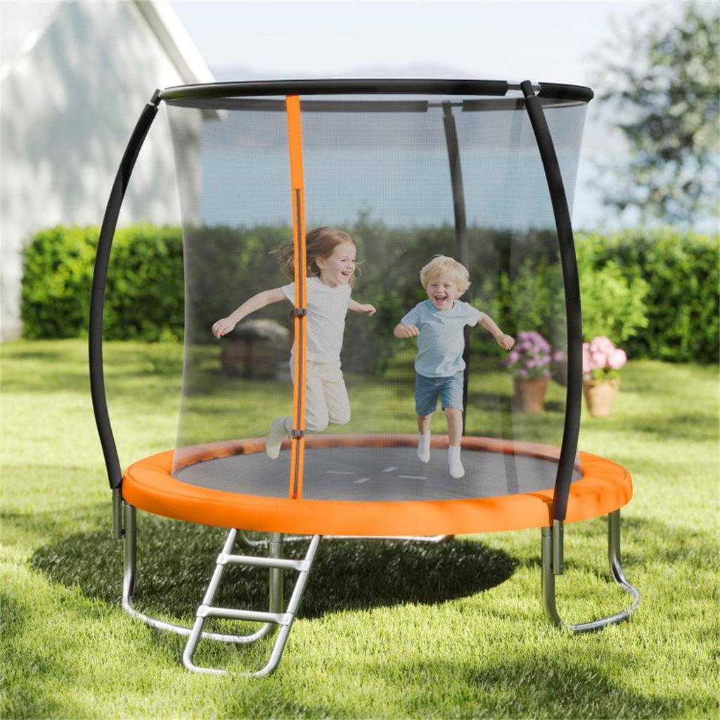 8FT Trampoline with Safety Enclosure, 243.84cm Round Trampoline for Kids Adults 3+, 880LBS Static Capacity, Orange
