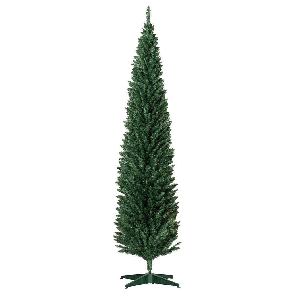 8ft Unlit Pencil Artificial Christmas Tree with Realistic Branches and 618 Tips, Plastic Base, Green