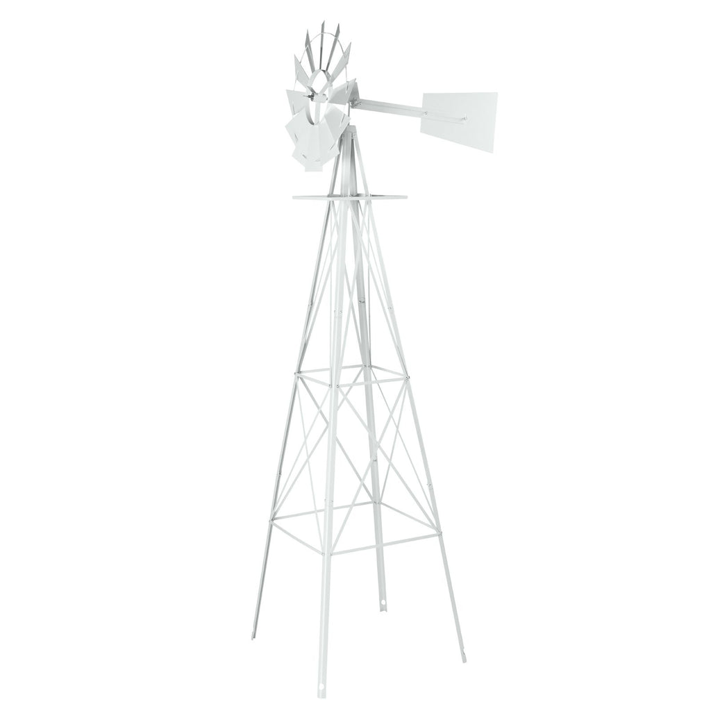 8FT Weather Resistant Yard Garden Windmill White