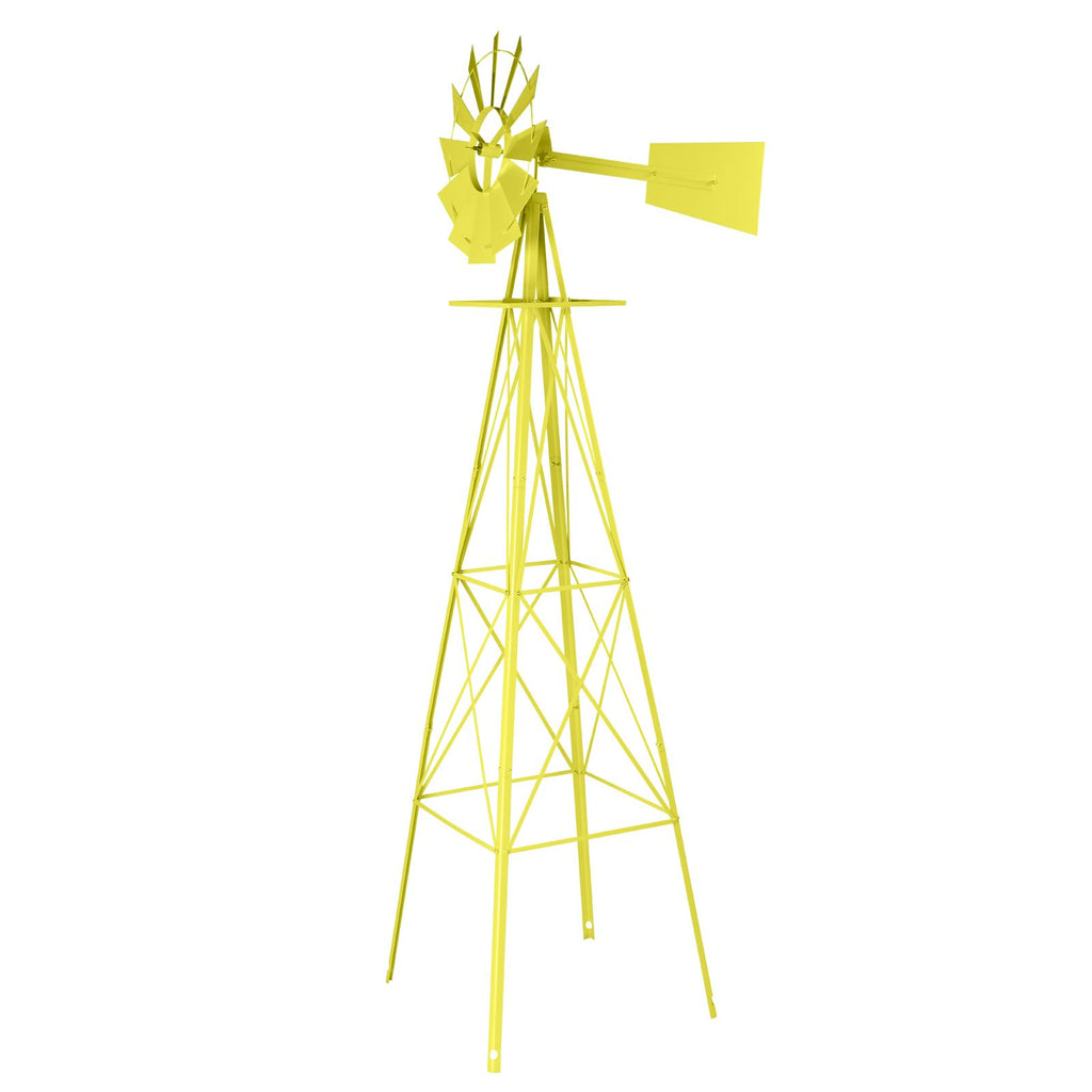 8FT Weather Resistant Yard Garden Windmill Yellow
