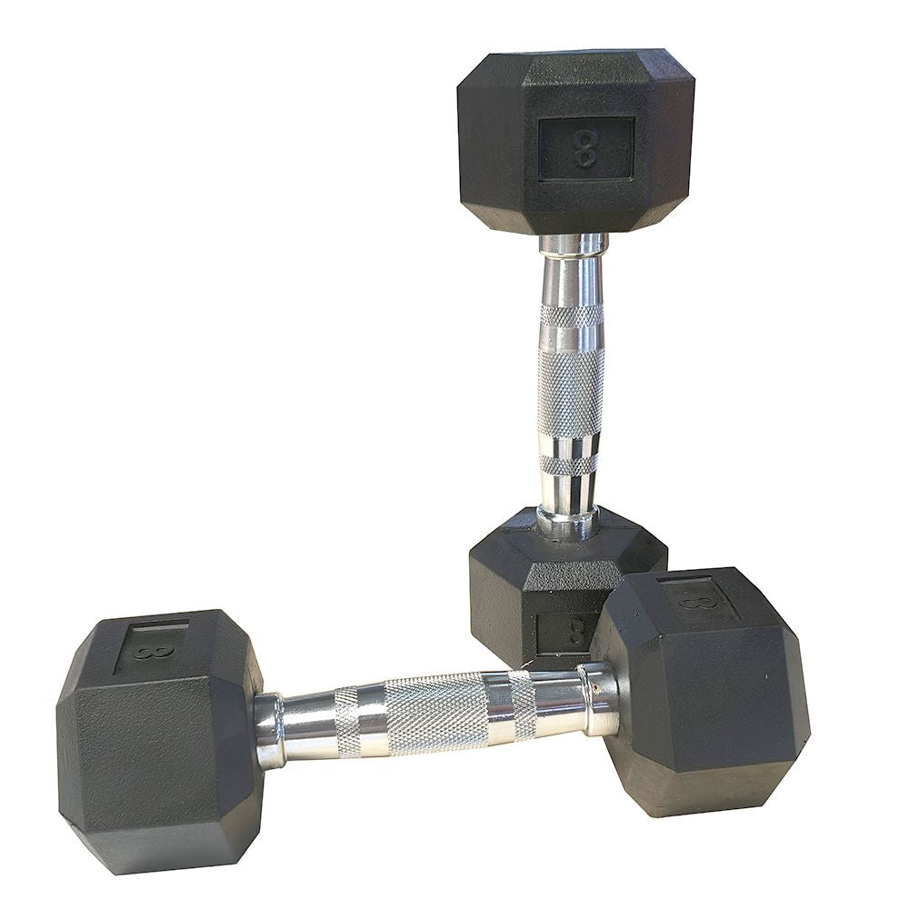 8LB 1-Pair(2pieces)HDRS Rubber Coated Solid Cast Iron Dumbbell with Contoured Chrome Handle, Hexagon Head[Support for self-pickup face sheet, daily face sheet submission deadline 16:00]