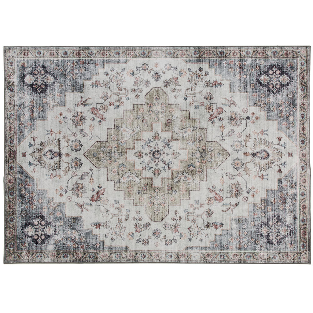 8x10 Area Rug, Vintage Machine Washable Rug, Non-Slip Carpet for Living Room, Bedroom, Dining Room, Brown and Green
