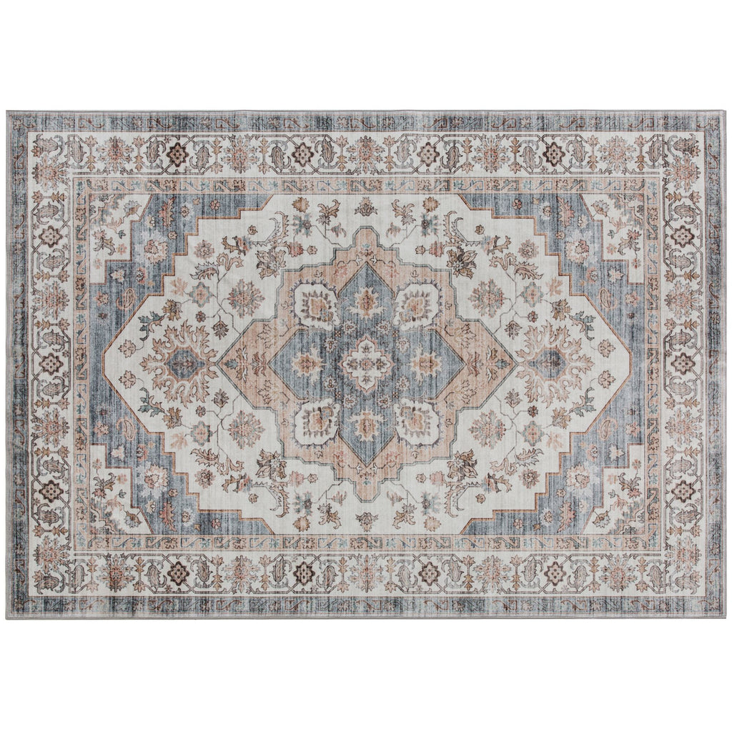 8x10 Area Rug, Vintage Machine Washable Rug, Non-Slip Carpet for Living Room, Bedroom, Dining Room, Brown & Light Blue