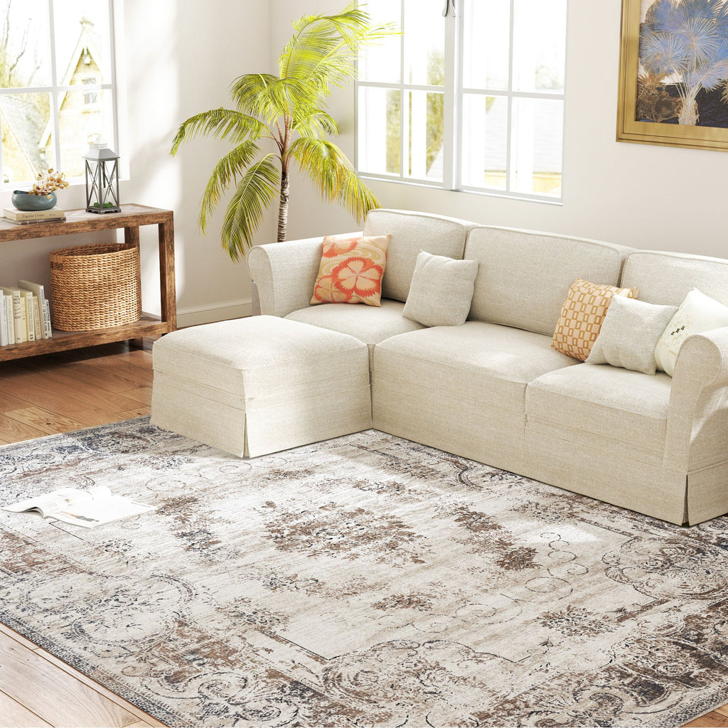 8x10 Boho Area Rug, Machine Washable Carpet for Living Room, Bedroom, Dining Room, Kitchen, Home Office, Brown