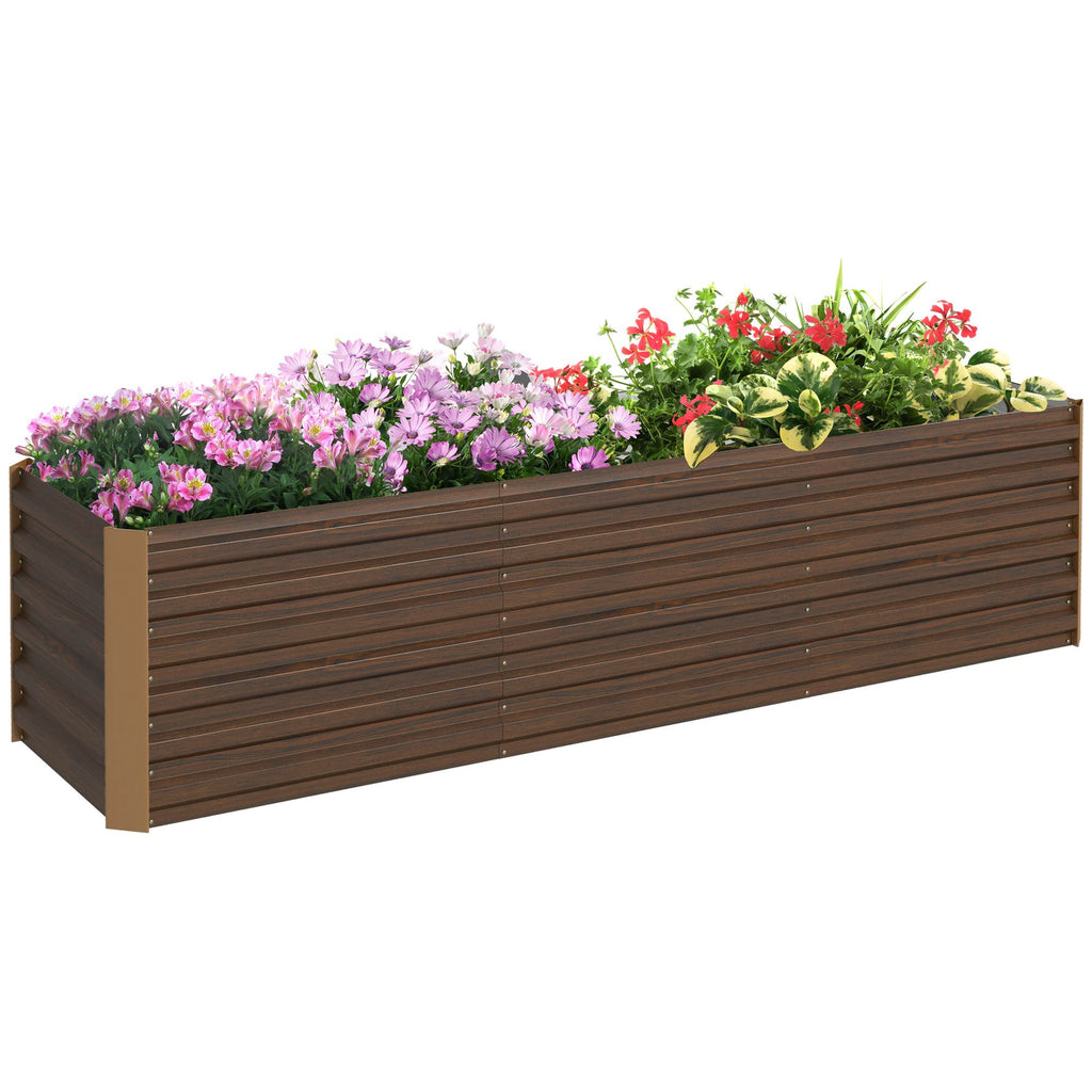 8x2x2ft Galvanized Raised Garden Bed Kit with Safety Edging for Flowers, Herbs and Vegetables, Dark Brown