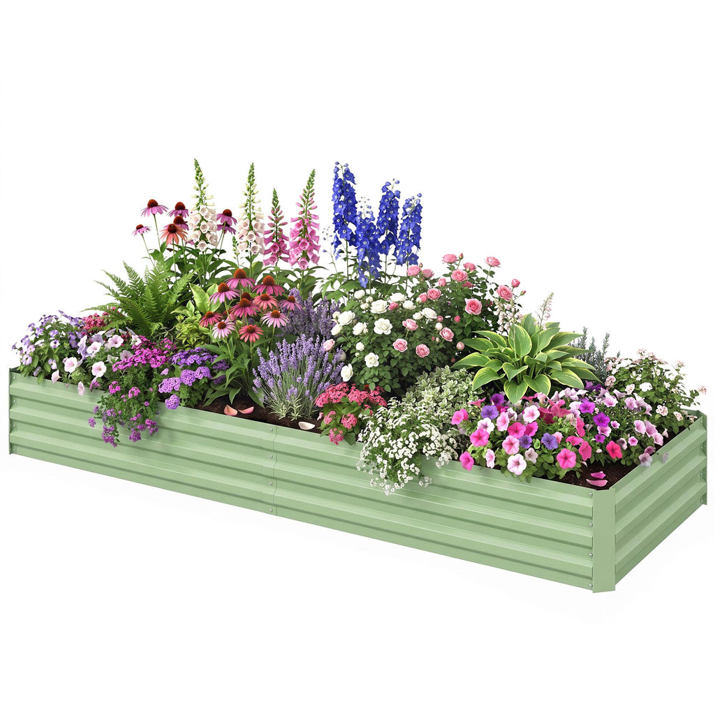 8x3x1FT Galvanized Raised Garden Bed, Easy DIY and Cleaning for Growing Flowers, Herbs, Succulents, Light Green