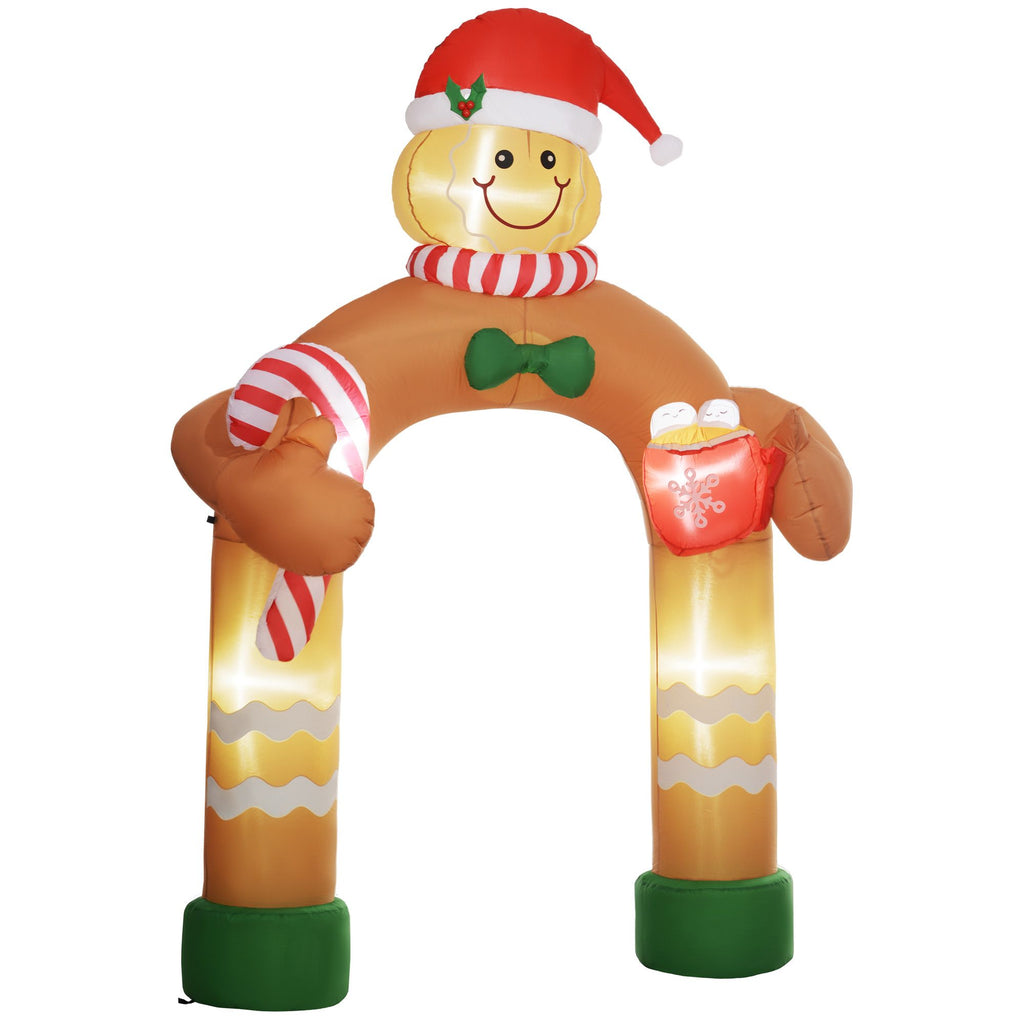 9' Inflatable Christmas Arch, Blow-Up Gingerbread Man Arch w/ White LED Lights, Outdoor Decorations for Holiday Party