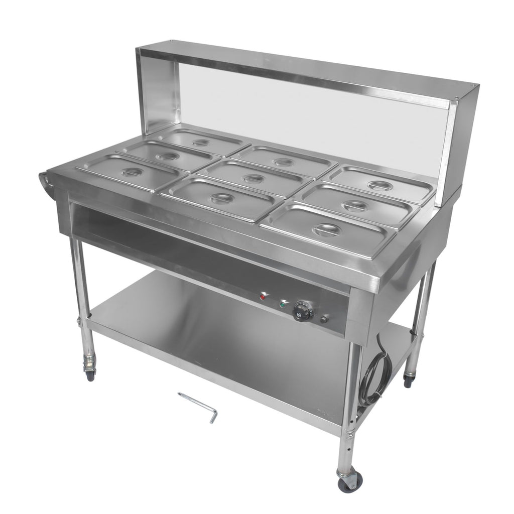 9-Pan Commercial Food Warmer with Dividers, Professional Buffet Catering Food Warmer, Electric Steam Table, Stainless Steel