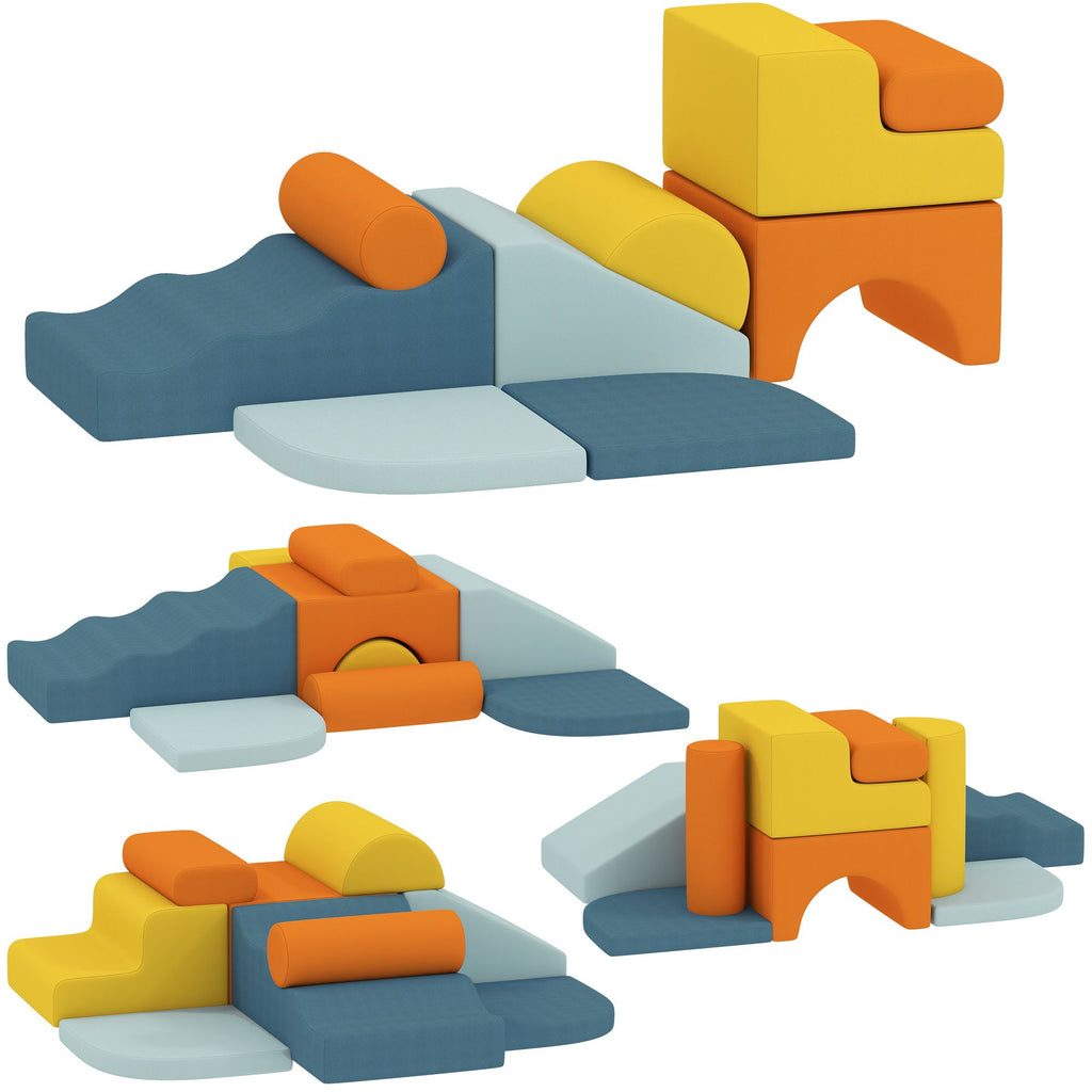 9-Piece Soft Play Set, Kids Soft Play Foam Blocks with Detachable Cover for Climbing and Crawling, Multicolored
