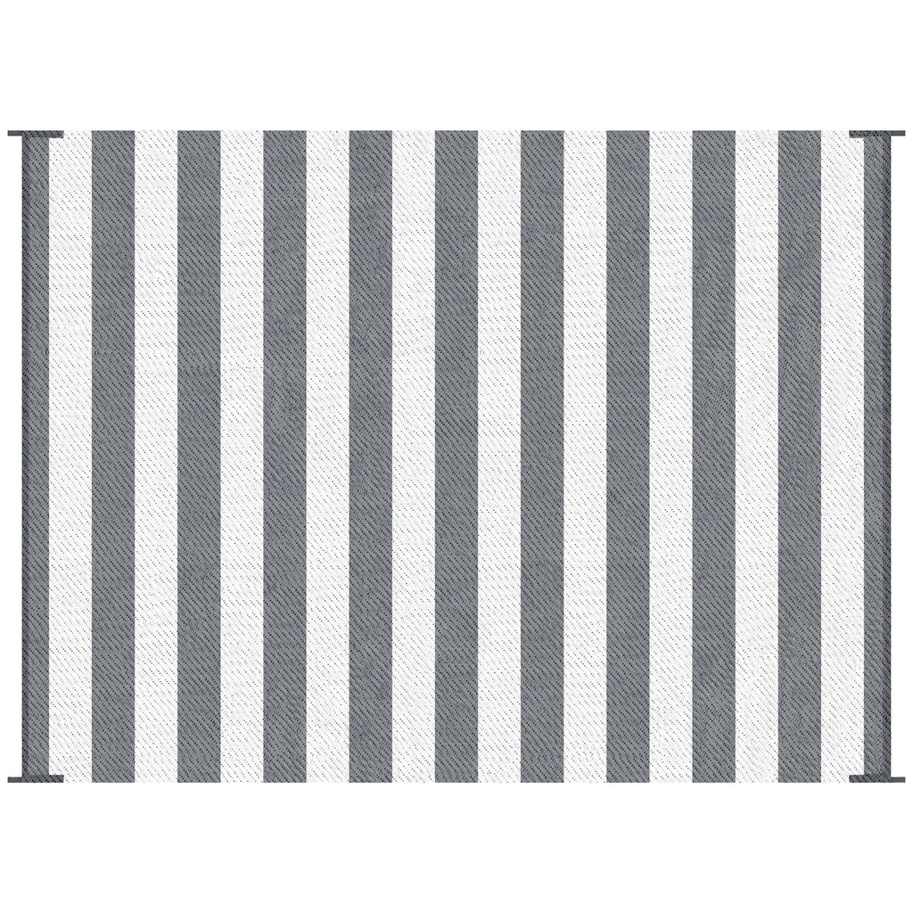 9' x 12' RV Outdoor Rugs / RV Outdoor Carpet with Carrying Bag, Gray & White Striped