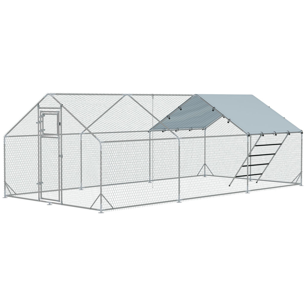 9' x 20' x 6' Chicken Coop and Run, Chicken Run for 18-24 Chickens, Waterproof and Anti-UV Cover, Hanging Feeder