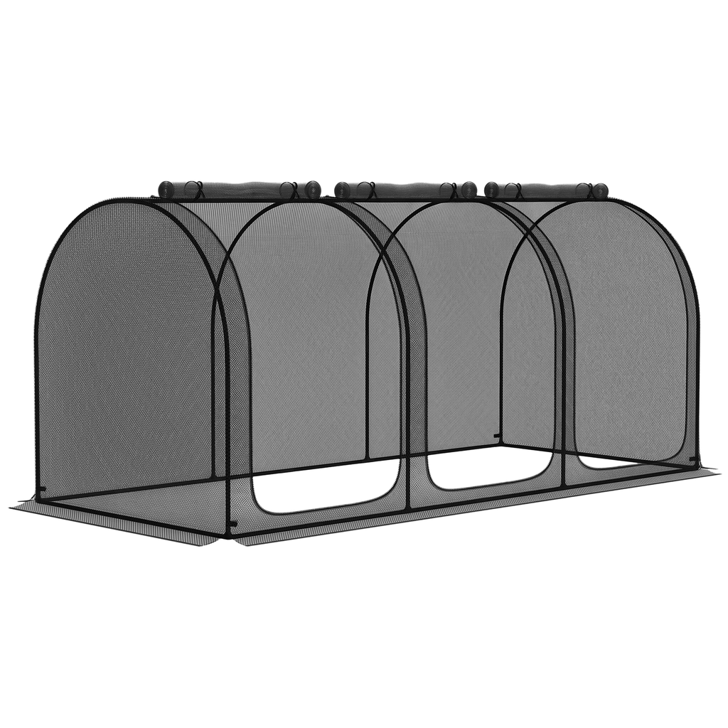 9' x 4' Crop Cage, Plant Protection Tent with Three Zippered Doors, Storage Bag and 4 Ground Stakes, for Garden, Yard, Lawn, Black