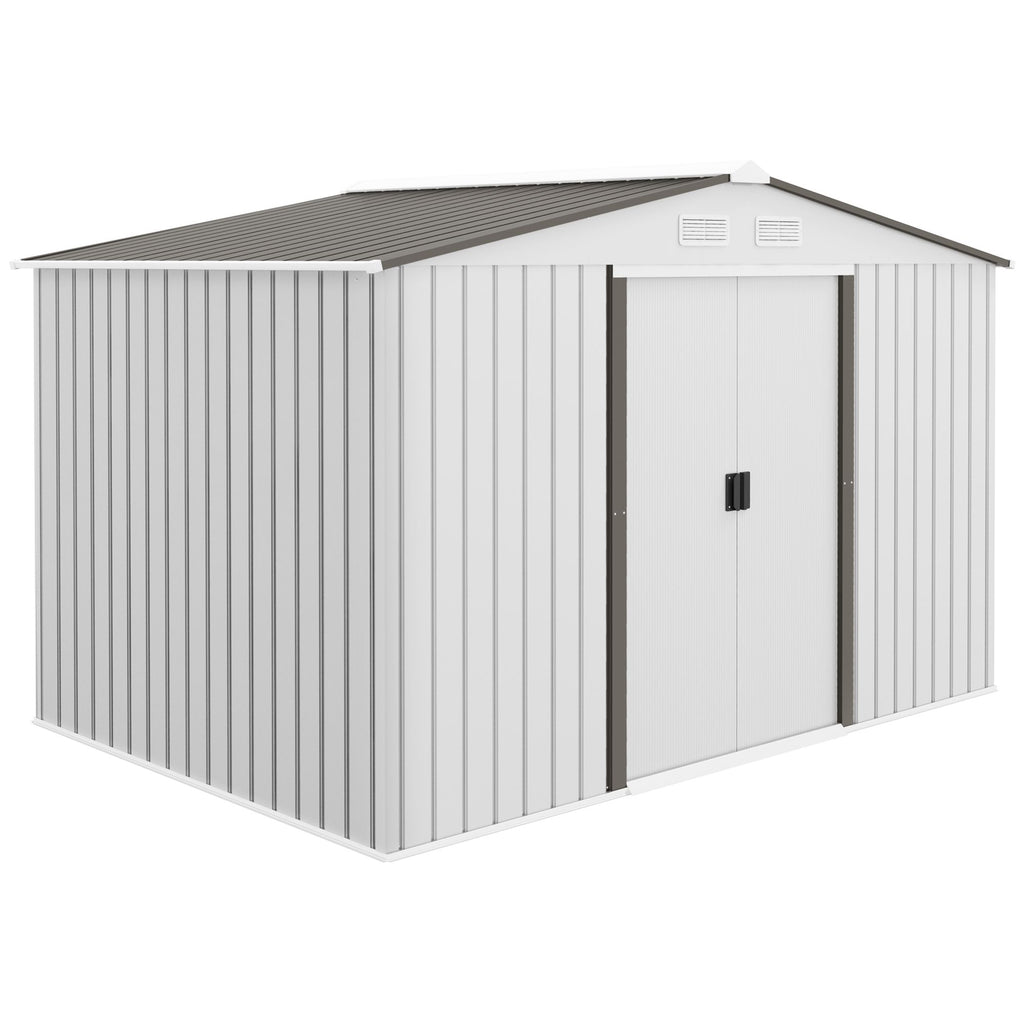 9' x 6' Metal Storage Shed, Utility Storage Organizer, Garden Tool House with 2 Sliding Doors, 4 Air Vents for Backyard , Silver