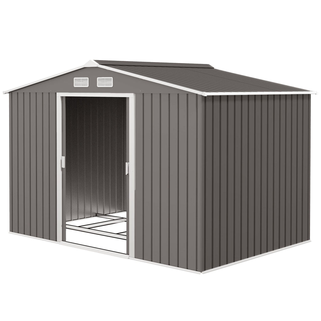 9' x 6' Outdoor Storage Shed, Garden Tool Metal Shed with Foundation Kit, Light Gray