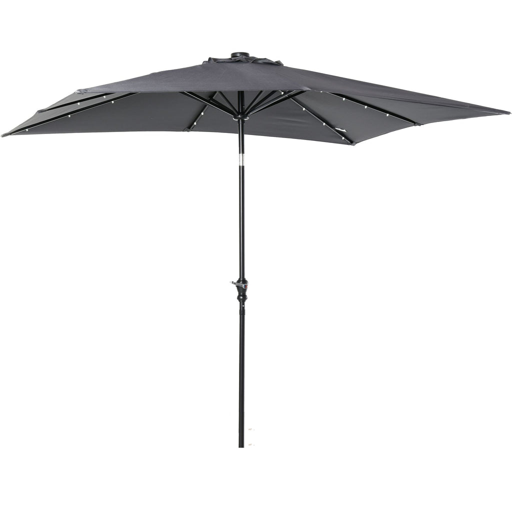 9 x 7 ft Patio Umbrella Outdoor Table Market with Crank Solar LED Lights Tilt Button for Deck Dark Gray