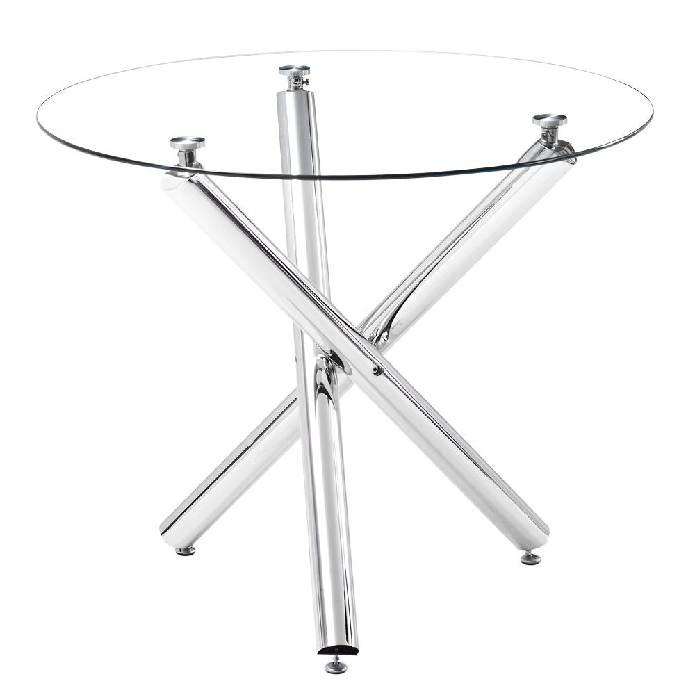 90*90*75cm Round Glass Dining Table Transparent Glass Table Leg Cross Design