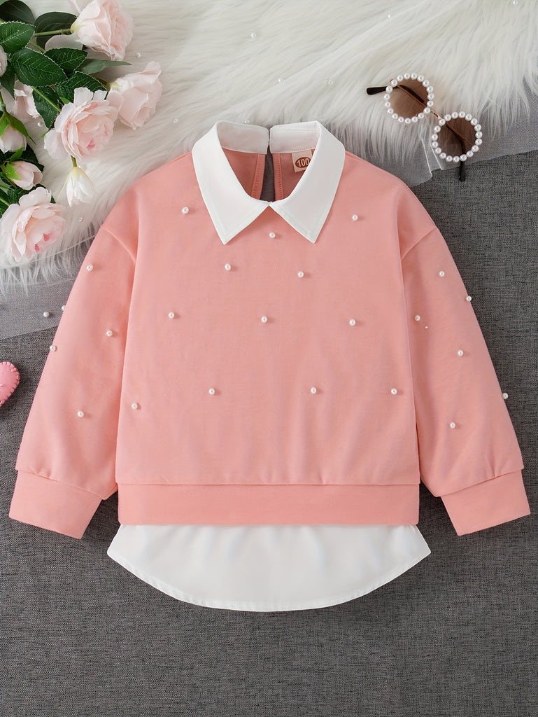 HWMFSNHFZ Children's Casual Long Sleeve Jersey Top With Pearl Decoration, Relaxed Fit, Pearl Button Front, Suitable For 12 Years Old And Below