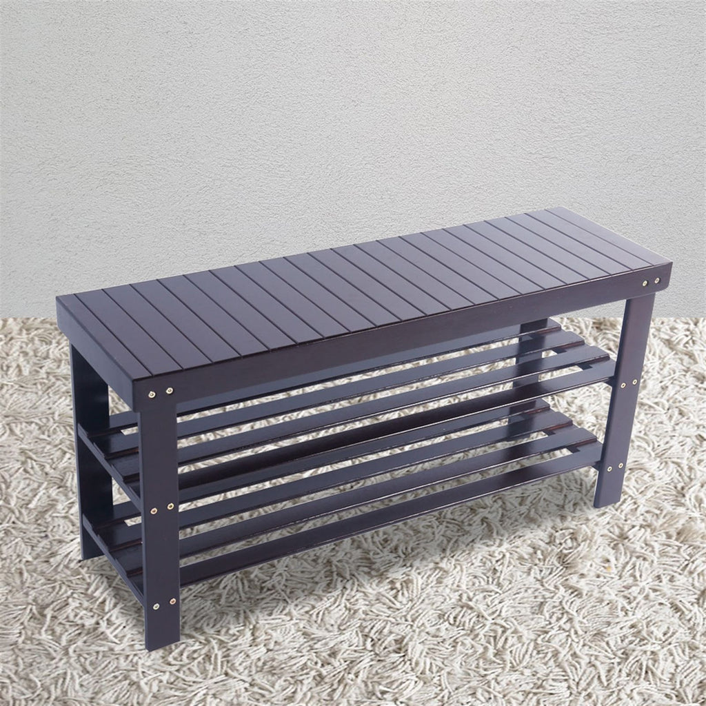 90cm Strip Pattern 3 Tiers Bamboo Stool Shoe Rack Coffee