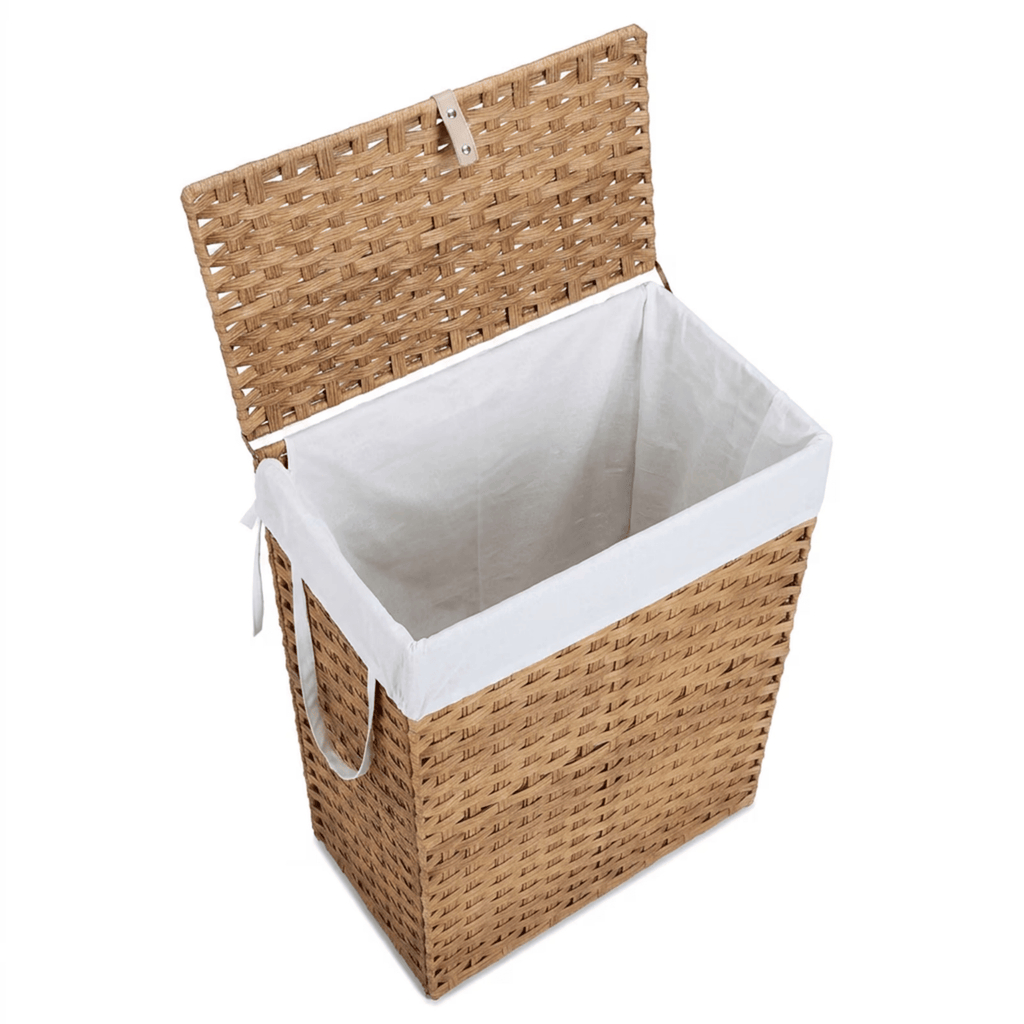 90L/110L Laundry Hamper with Lid, No Install Needed, Synthetic Rattan Clothes Laundry Basket with Lid and Handles, Foldable, Removable Liner, with Handles