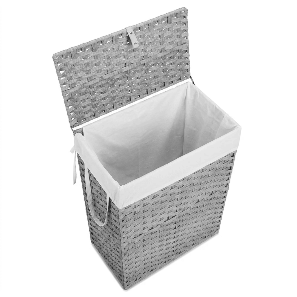 90L/110L Laundry Hamper with Lid, No Install Needed, Synthetic Rattan Clothes Laundry Basket with Lid and Handles, Foldable, Removable Liner, with Handles