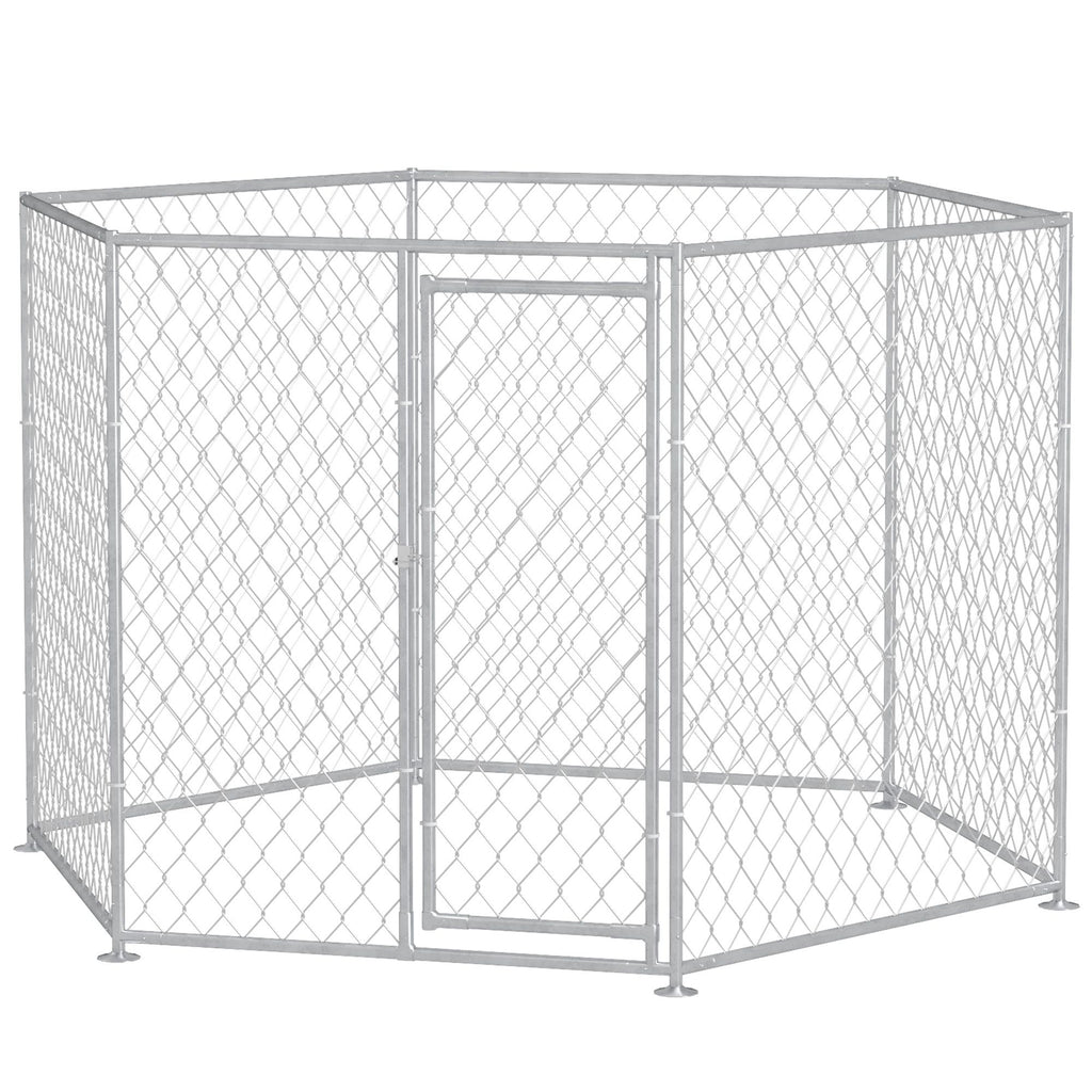 9.2' x 8' x 5.6' Dog Kennel Outdoor for Medium and Large-Sized Dogs with Lockable Door, Silver