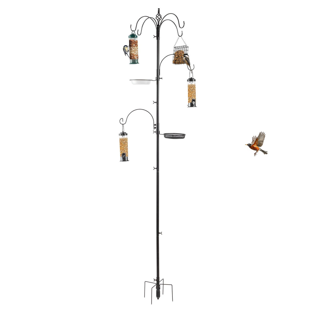 93inch Iron Bird Feeder With Six Hooks, Bird Feeder Black Courtyard